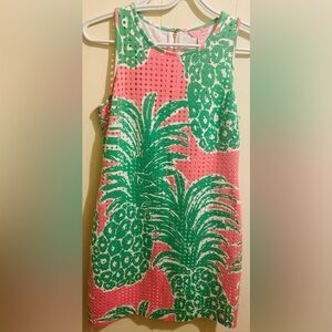 Lilly Pulitzer Perla Shift Dress S vibrant "Pink Pout Flamenco” pineapple print